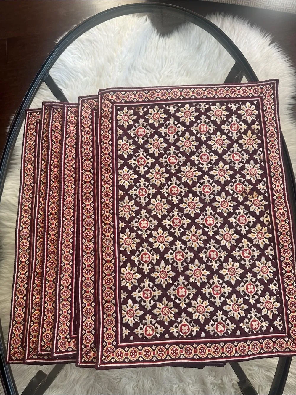 Vera Bradley Quilted Maroon Medallion Pattern Placemats (6)